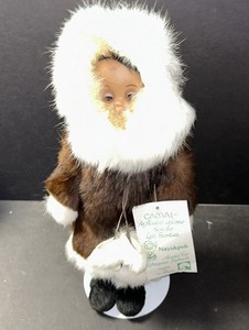 Vintage Camai Nayukpuk Alaska Fur Eskimo Doll with Stand 14 inches tall.