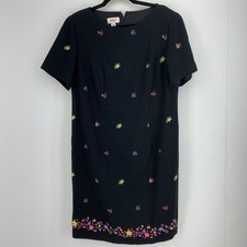 Vintage 90s Talbots Womens 12W Sheath Dress Embroidered Preppy Money Classic