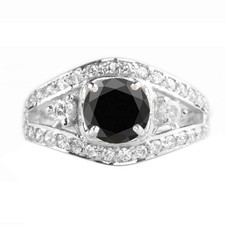925 Sterling Silver & 1.70Ct Round Cut Natural Jet Black Diamond Women's Ring