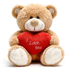 I Love You 10'' Teddy Bear with Red Heart, Soft Plush 8.3 inch, Light Brown