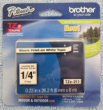 Brother TZe-211 Black on White Laminated Label Tape 6 mm 1/4" x 26.2 ft TZe211