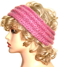 Pink Headband Ear Warmer Wool Mohair Blend Size Large New Hand Knitted Outdoor