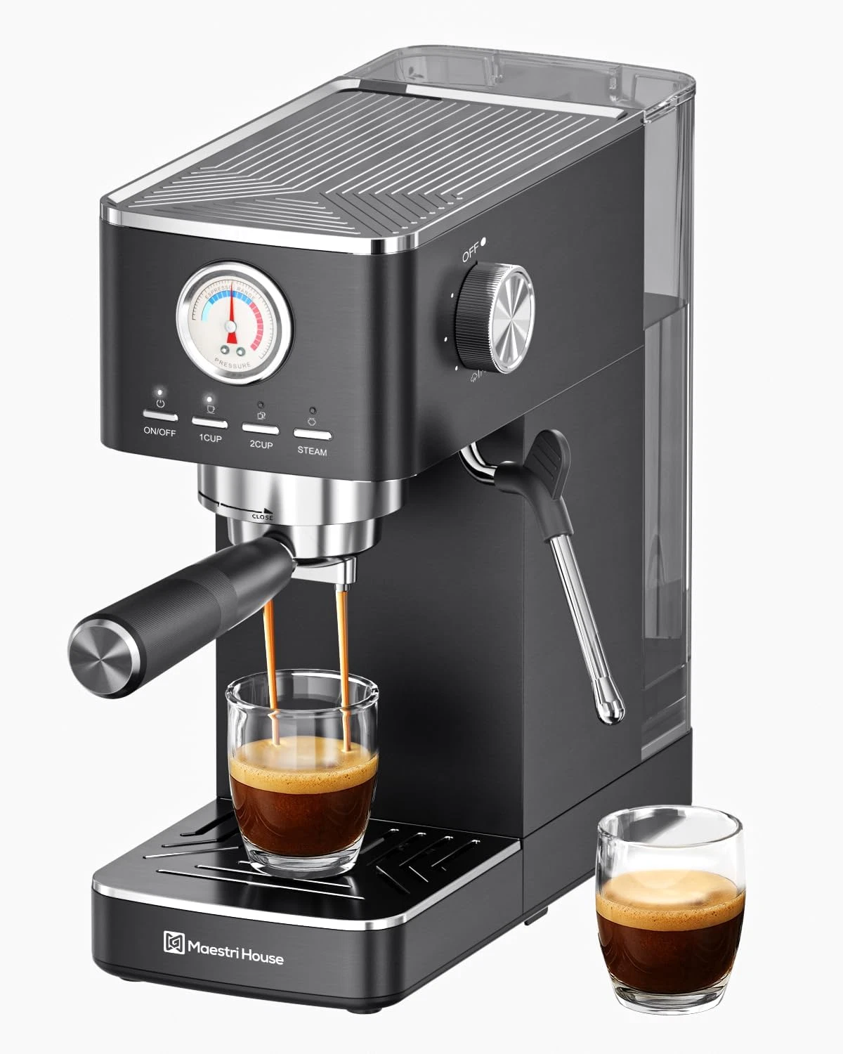 Compact 20 Bar Espresso Machine with Milk Frother & 43Oz Water Tank - Black