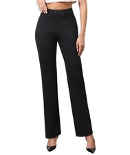 High Waisted Dress Pants for Women, Straight Leg Elastic Waist Black Work Slacks