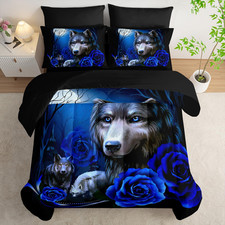 Wolf Comforter Set 7 Piece King Size Bed in a Bag,Animal Bedding for Room Decor,