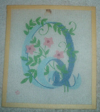 Floral Monogram Letter "Q" Vintage Needlepoint Canvas