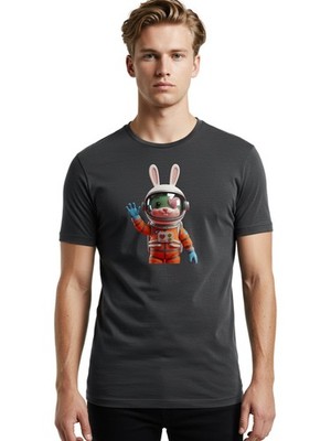 Rabbit-Astronaut-1 Mens Graphic Tee, 100% Cotton, Casual Summer Wear