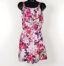 Express Petite Sleeveless Floral Ruffle Chiffon Sundress S P White Pink Green