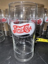 Set Of 12 Pepsi-Cola Double Dot 10 oz Fountain Glasses With Syrup Line