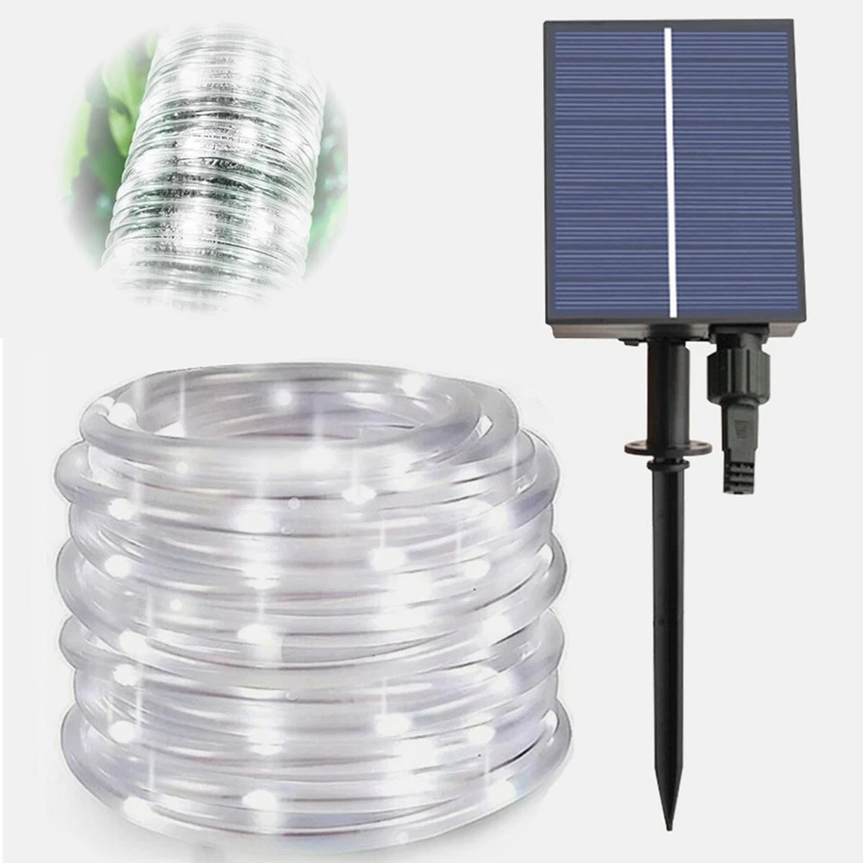 Lámpara de tubo de cuerda solar de 66 pies 200 LED impermeable cadena de luces lámpara de jardín al aire libre Foto 3 de 4