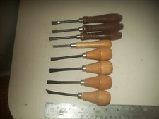 8 Assorted Wood Carving Chisels each about 5 1/2 - 6 3/4" Long Wood Handles