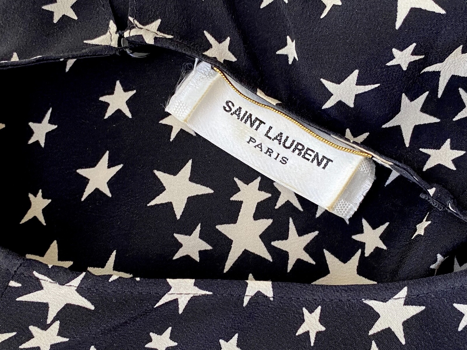 Camicetta di seta Saint Laurent Star bianca e nera taglia 36