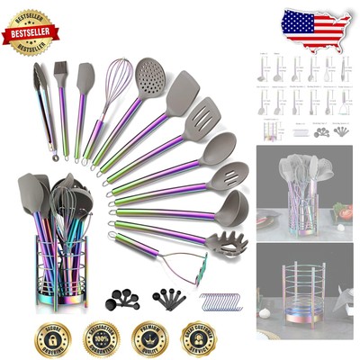 38-Piece Rainbow Silicone & Stainless Steel Utensil Set - Non-Stick & Dishwas...