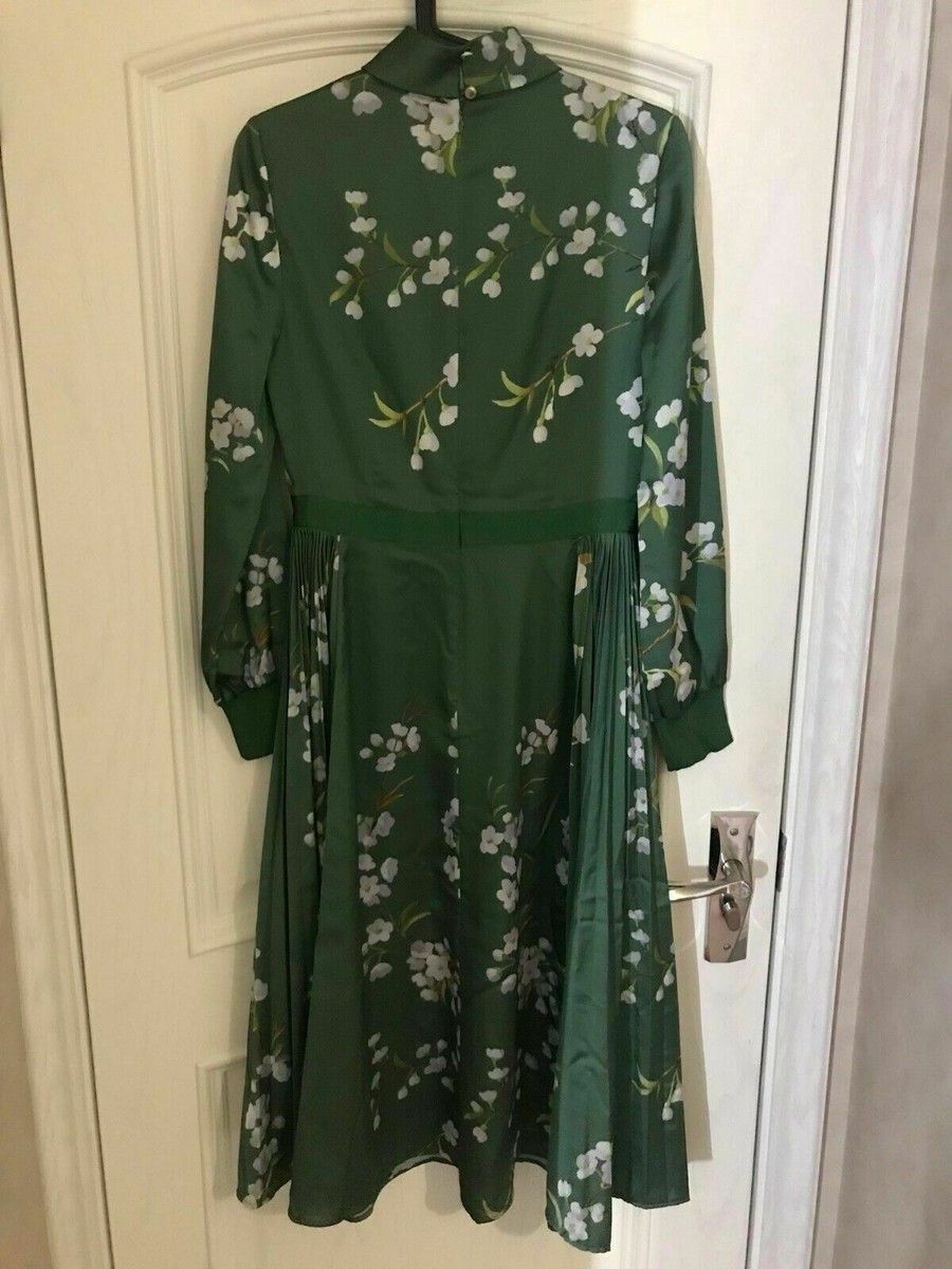 Ted Baker Jhenni Green Satin Floral Pleated Lined sz 2 UK 10-slightly defect | eBay Ted Baker Jhenni Green Satin Floral Pleated Lined sz 2 UK 10-slightly defect | eBay