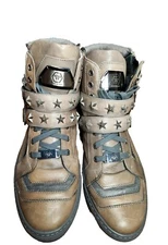 BNIB Philipp Plein Men's Strapped Side Zip High Top Leather Sneakers Size 12.5