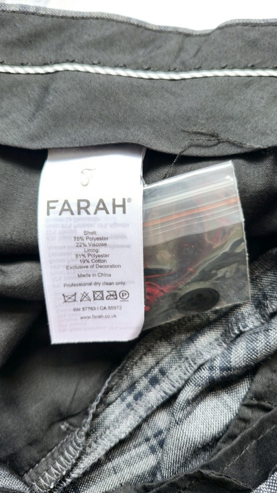 New FARAH Derwent Check Golf Trousers Grey Black Mens UK 34W 32L