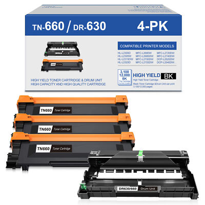 High-Yield TN660 TN630 Toner DR630 Drum Compatible for Brother DCP-L2540DW Lot