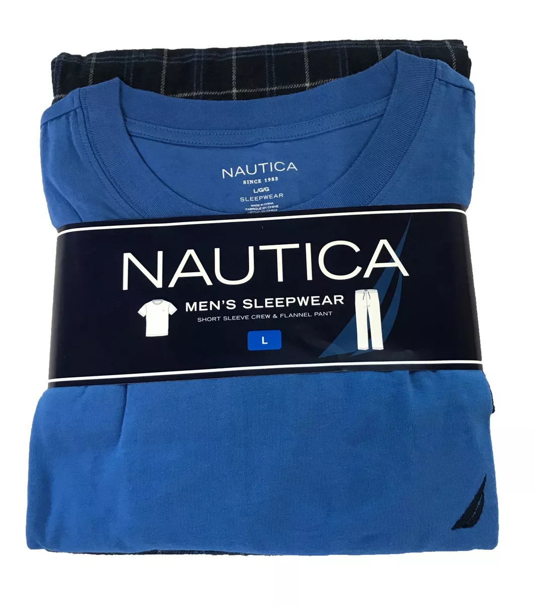 Nautica Men s Pajama Set with T Shirt and Plaid Pant Star Sapphire
