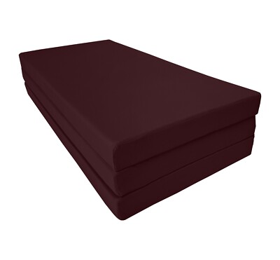 Burgundy Full Trifold Foam Bed, Shikibuton, Foldable Ottoman Mats 4x54x75