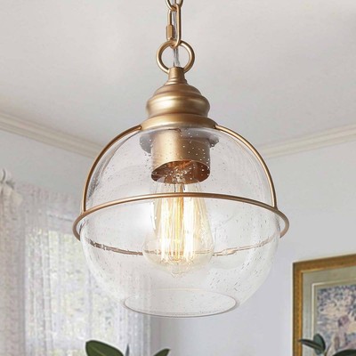 Uolfin Modern Globe Hanging Light 1-Light Brass Gold Chandelier Pendant Light