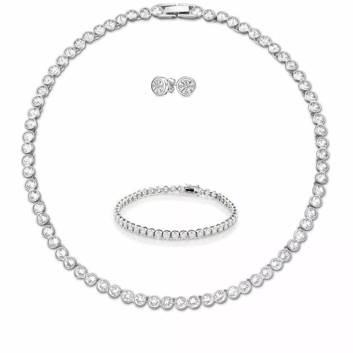 Flawless Moissanite Heart Bar Necklace, Bracelet and Ring Set