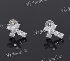 14k solid white gold cz cross earring earrings stud  11506 kids screw back