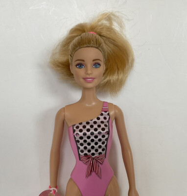 2014 Water Play Beach Barbie Doll One Shoulder Pink Swimsuit Polka Dots  (10)