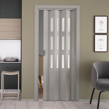 Porta interna a soffietto grigio porte con vetro satinato misure 88,5x214 cm