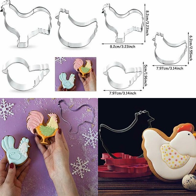 3 Pieces Chicken Cookie Cutter Set Stainless Steel Cutter, Rooster