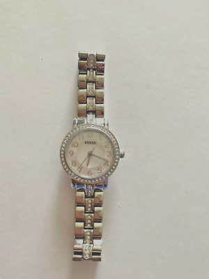 Fossil Watch Women Silver Tone Pave Gems Bezel Band Bling  display picture 3