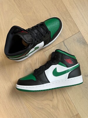 NIB Air Jordan 1 Mid Sneakers 'Black Pine Green' 554725-067 6Y GS