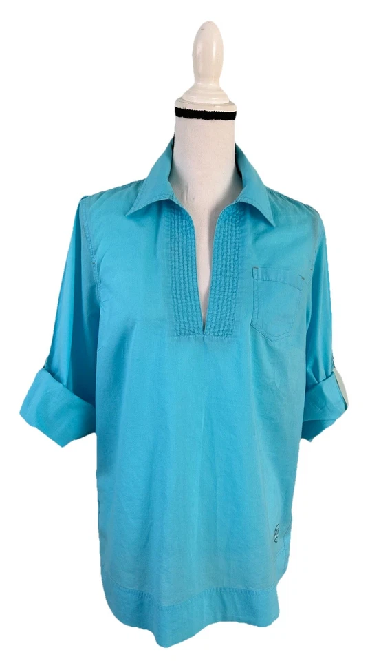 Blusa túnica Nautica Beach Coverup Resort Coastal 100 % algodón azul cielo talla M Foto 2 de 4