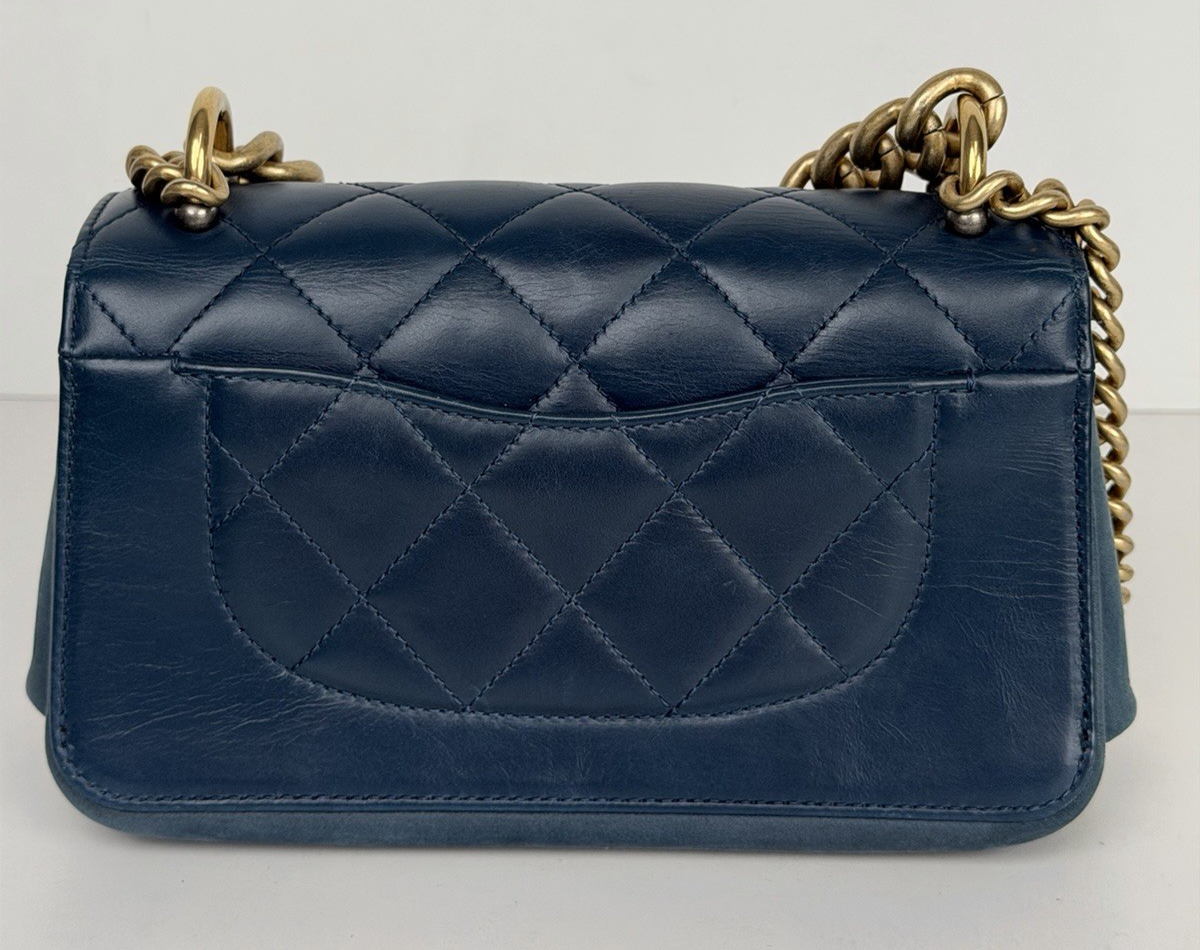Chanel Mini Straight-Lined Flap Bag Blue Leather Shoulder Bag 2018
