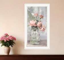 Cottage Peach Roses White Framed Print Wall Art