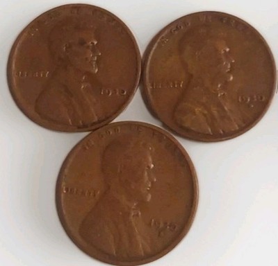 Total Of Three-1930 P D S Lincoln Wheat Brown Cents Set AVG Circulated Free Post