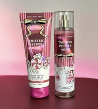 BATH  BODY WORKS Twisted Peppermint Body Cream  Fragrance Mist Set NEW 