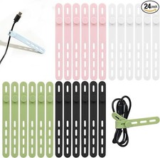 24 Pack Reusable Silicone Cable Ties Adjustable Cord Organizer