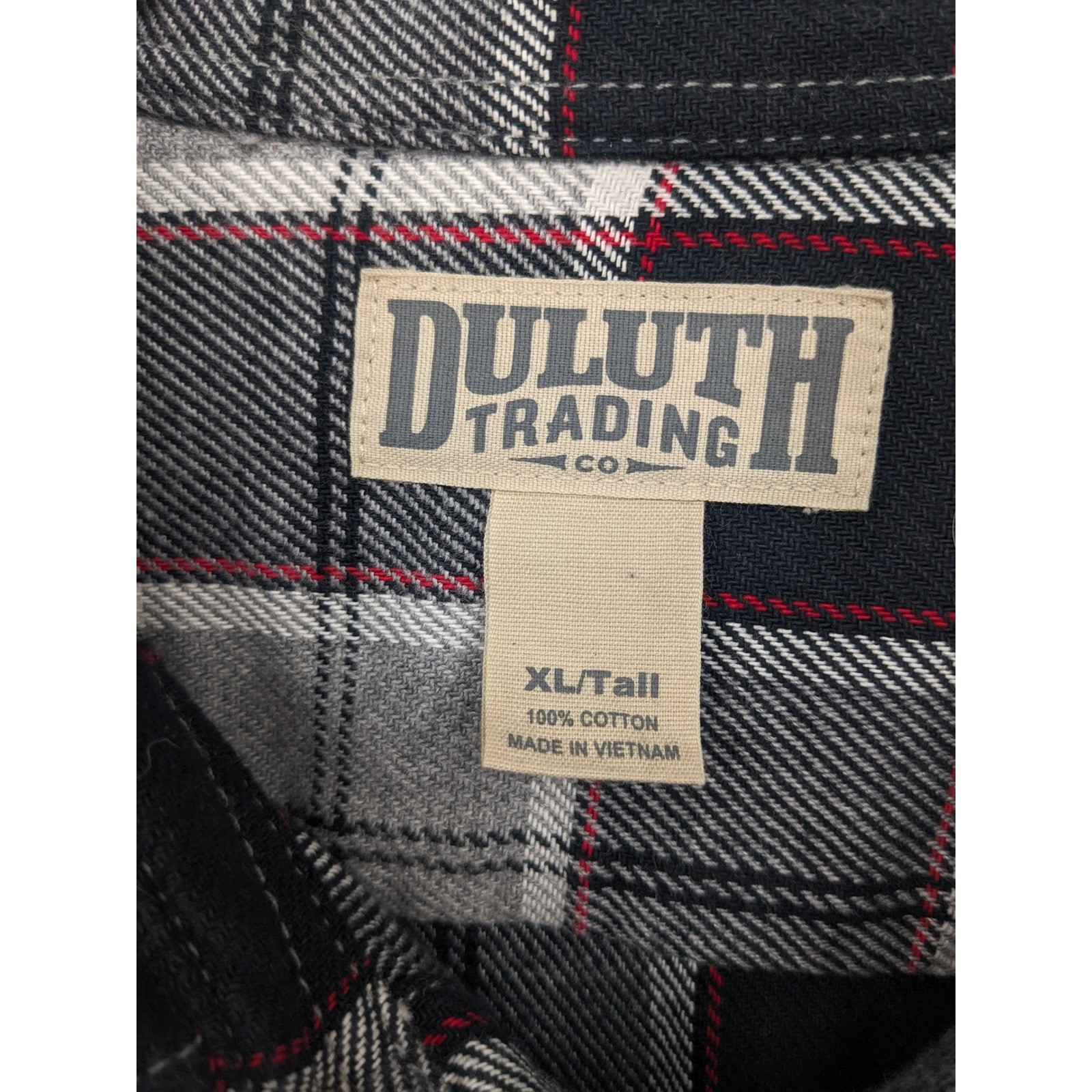 Duluth Trading Co Flannel Shirt Mens XLT Tall Gray Plaid Long Sleeve Heavy Top