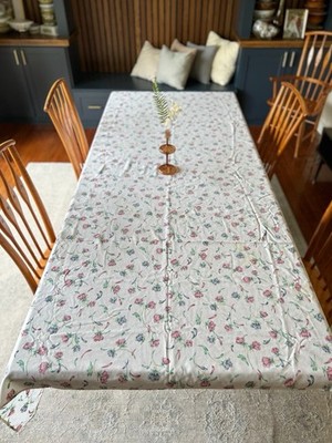 Vintage 90s Tablecloth Floral Whispy Watercolor Muted Tones Cotton Blend 