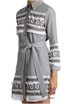 DoDo Bar Or Cotton Button Up Shirt Dress w Belt Black White Check Size Small New