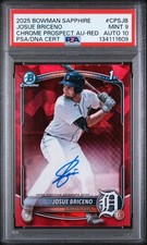2025 BOWMAN SAPPHIRE CHROME PROSPECT RED #CPSJB JOSUE BRICENO 1/5 PSA 9 AUTO 10