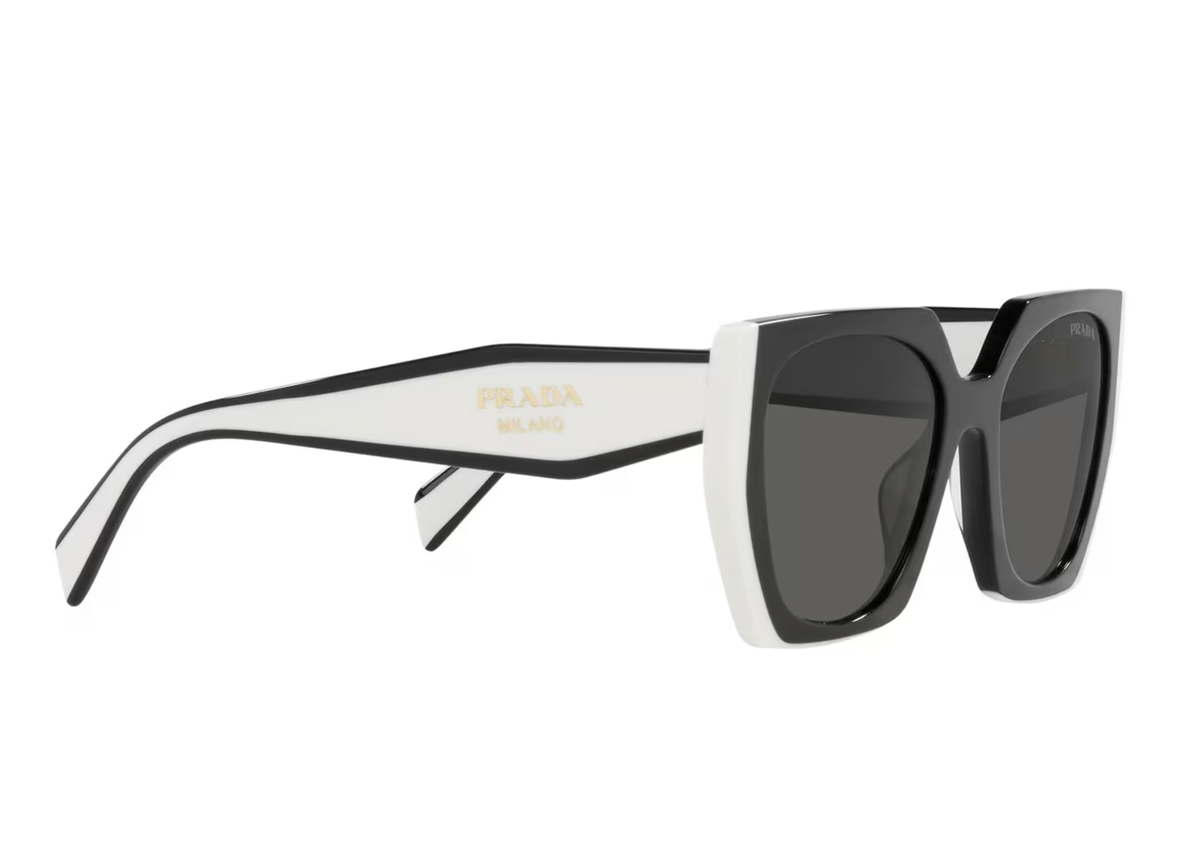 Prada PR15WS 09Q5S0 Rectangle Sunglasses in Black and White /Gray