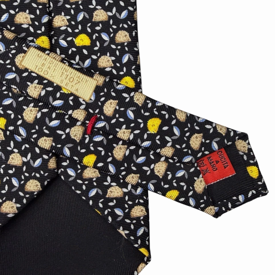 Battistoni Hombres Erizos Floral Azul Marino Satinado Seda 3 3/8" (W) x 63" (L) Usado en Excelente Condición Foto 3 de 4