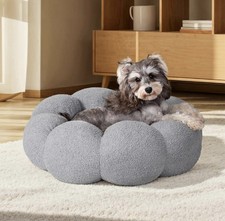 Fluffy Donut Cuddler Plush Pet Bed Dog Cat Soft Warm Round Calming Bed Washable