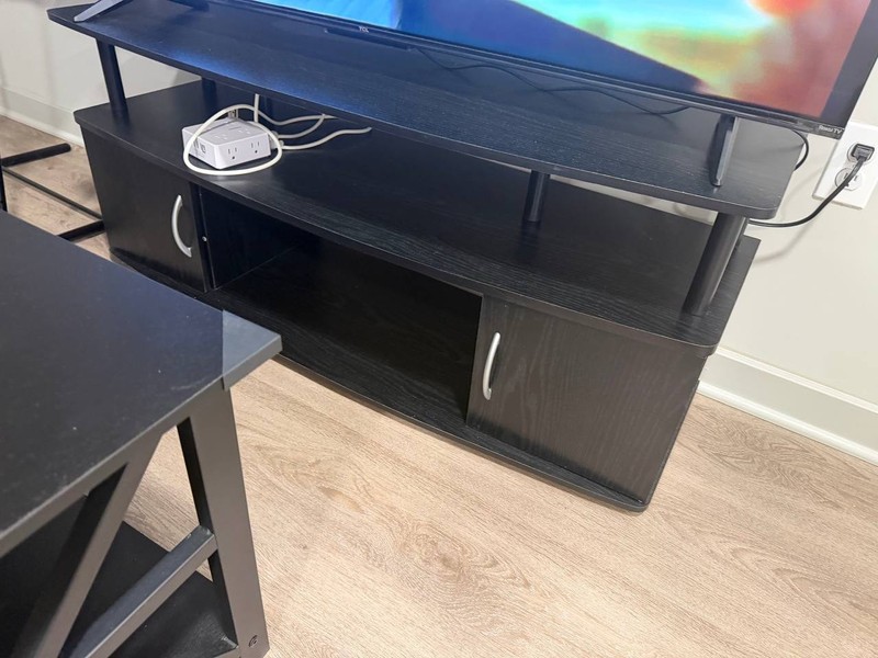 Black 2-Tier TV Stand Media Console with Shelves & Storage Cabinets