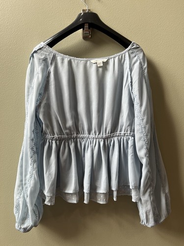 Camicetta babydoll American Eagle top donna blu medio trasparente ricamata con volant - Foto 12 di 16