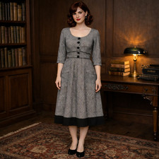 eShakti Custom Houndstooth 1940s Day Dress Compares to Sz 4 Small Dark Academia
