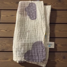 Dove Baby Receiving Swaddle Blanket Lovey White Purple Clouds Muslin 33” X 30”