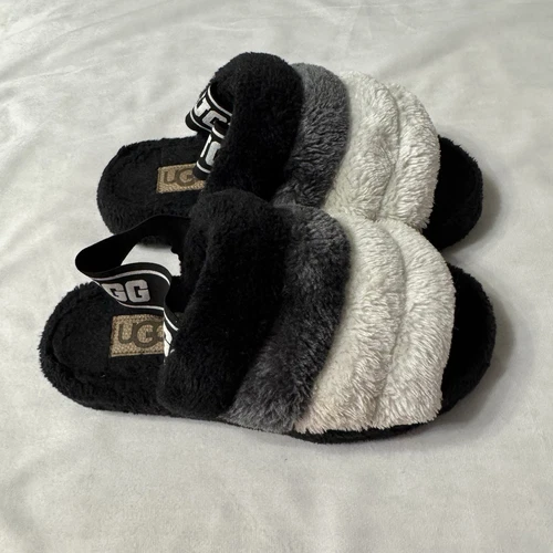 UGG SANDALO DONNA TG 37 EU US 6 FLUFF YEAH SLIDE ARCOBALENO NERO MULTICOLORE