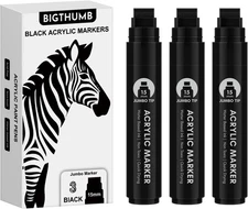3 Pcs Black Jumbo Permanent Markers: 15mm Wide Tip Thick Acrylic Paint 
